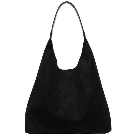 BadPiggies Suede Tote Bag for Women Retro Hobo Handbag Crescent Slouchy Shoulder Bag - Black