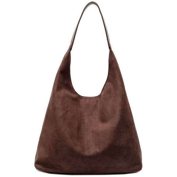 BadPiggies Suede Tote Bag for Women Retro Hobo Handbag Crescent Slouchy Shoulder Bag - Coffee