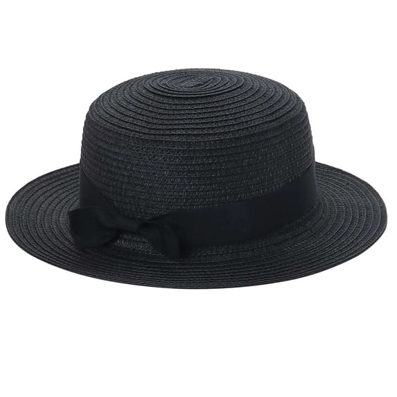 BadPiggies Summer Sun Hat for Women Wide Brim Sun Protection Straw Hat for Beach and Fishing (Black)