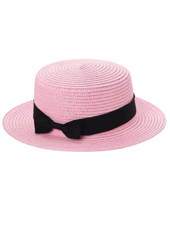 BadPiggies Summer Sun Hat for Women Wide Brim Sun Protection Straw Hat for Beach and Fishing (Pink)