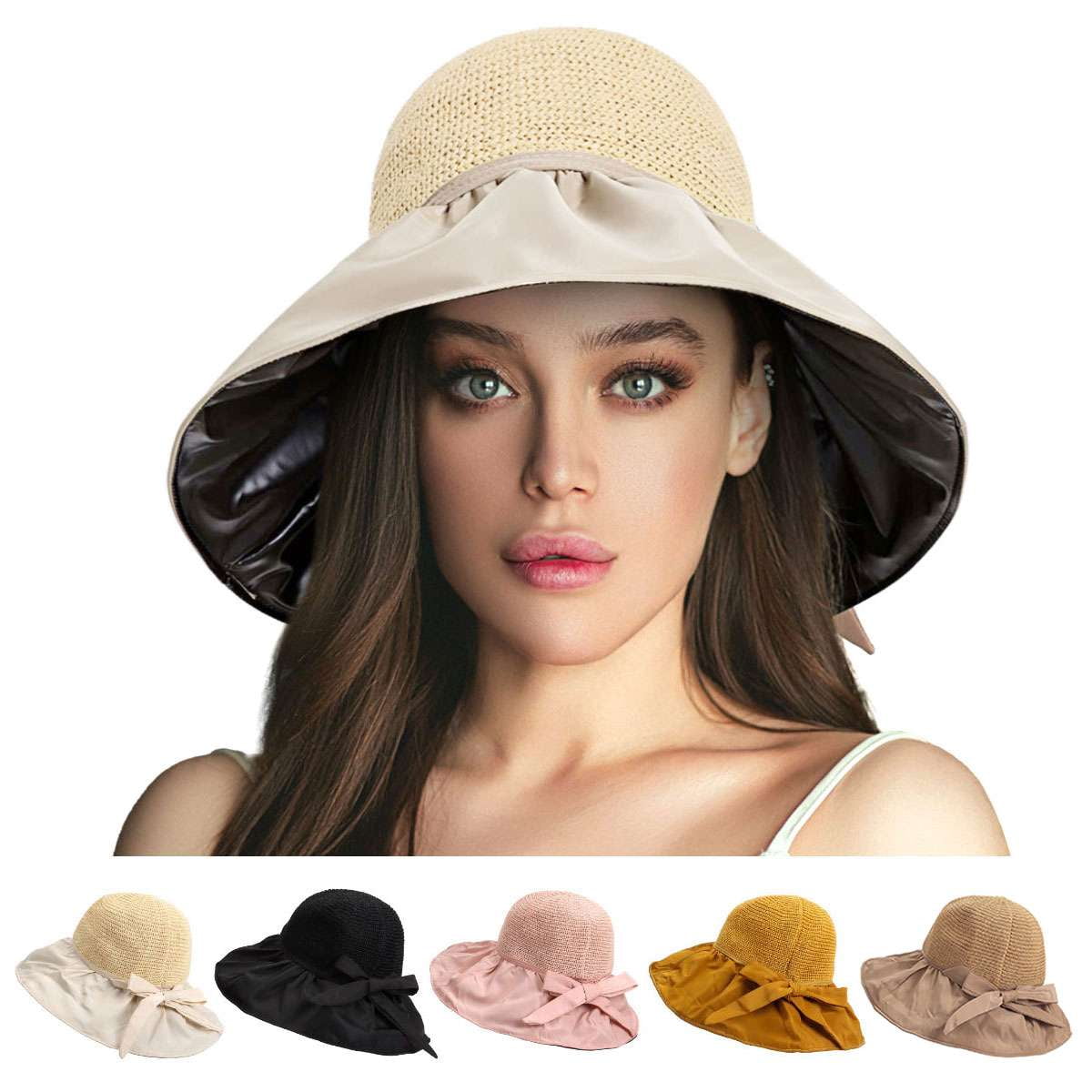 BadPiggies Sun Hat for Women UV Protection UPF50 Straw Beach Hat Foldable  Wide Brim Summer Travel Hats (Pink) 
