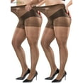thumbnail image 1 of BadPiggies Super Durable Sheer Pantyhose Plus Size, 2 Pack 40D Queen Size Tights Straight Crotch Stocking for Chubby Girls Women, 1 of 7