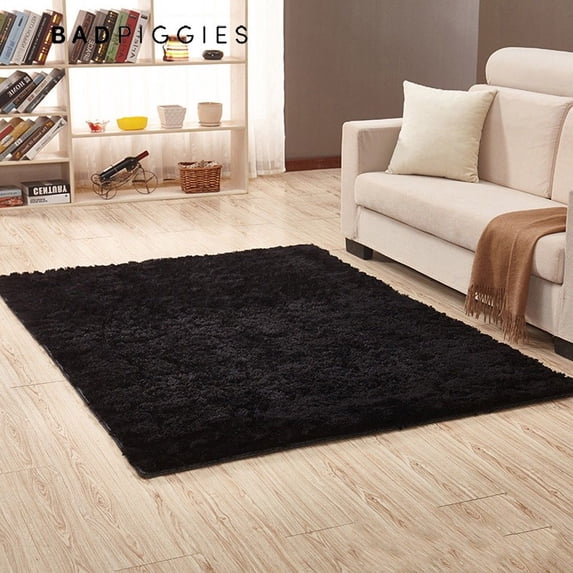 BadPiggies Super Soft Fluffy Rugs Anti-Slip Shaggy Area Rug Carpet Rectangle Floor Mat For Dining Room Home Bedroom"39"X63",Black"