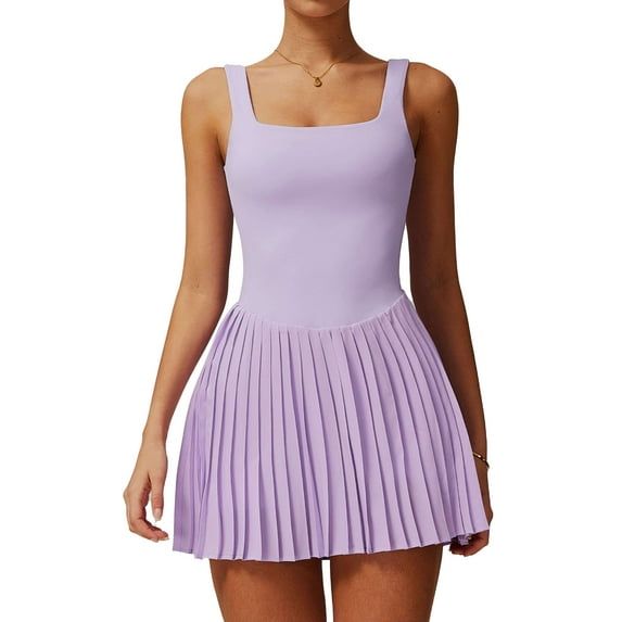 BadPiggies Tennis Dress Athletic Dress for Women Golf Workout Sleeveless Dresses Built in Shorts and Bra (L, Purple)