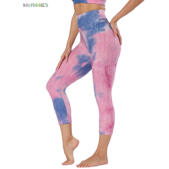 BadPiggies Tiktok Leggings Women's High Waist Yoga Pants Tie Dye Butt Lift Tummy Control Leggings Textured Scrunch Booty Tights (XL, Pink)