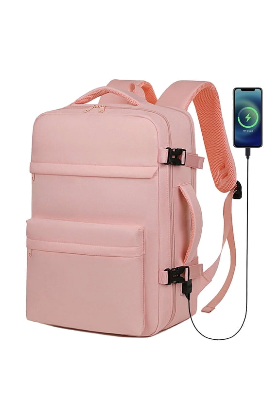 BadPiggies Travel Backpack for Women Men Laptop Bag Flight Approved Carry On Backpacks Luggage Waterproof Anti Theft Gym Hiking Casual Daypack - Pink