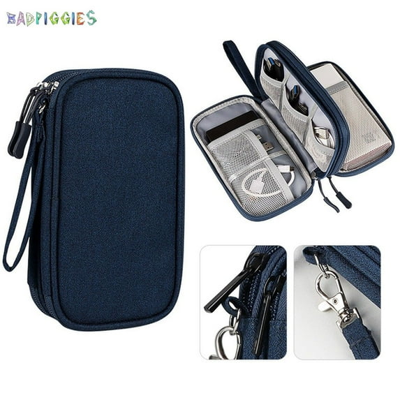 BadPiggies Travel Cable Organizer Electronics Tech Accessories Cases, Waterproof Storage Pouch for Phone Power Bank Certificates (Navy)