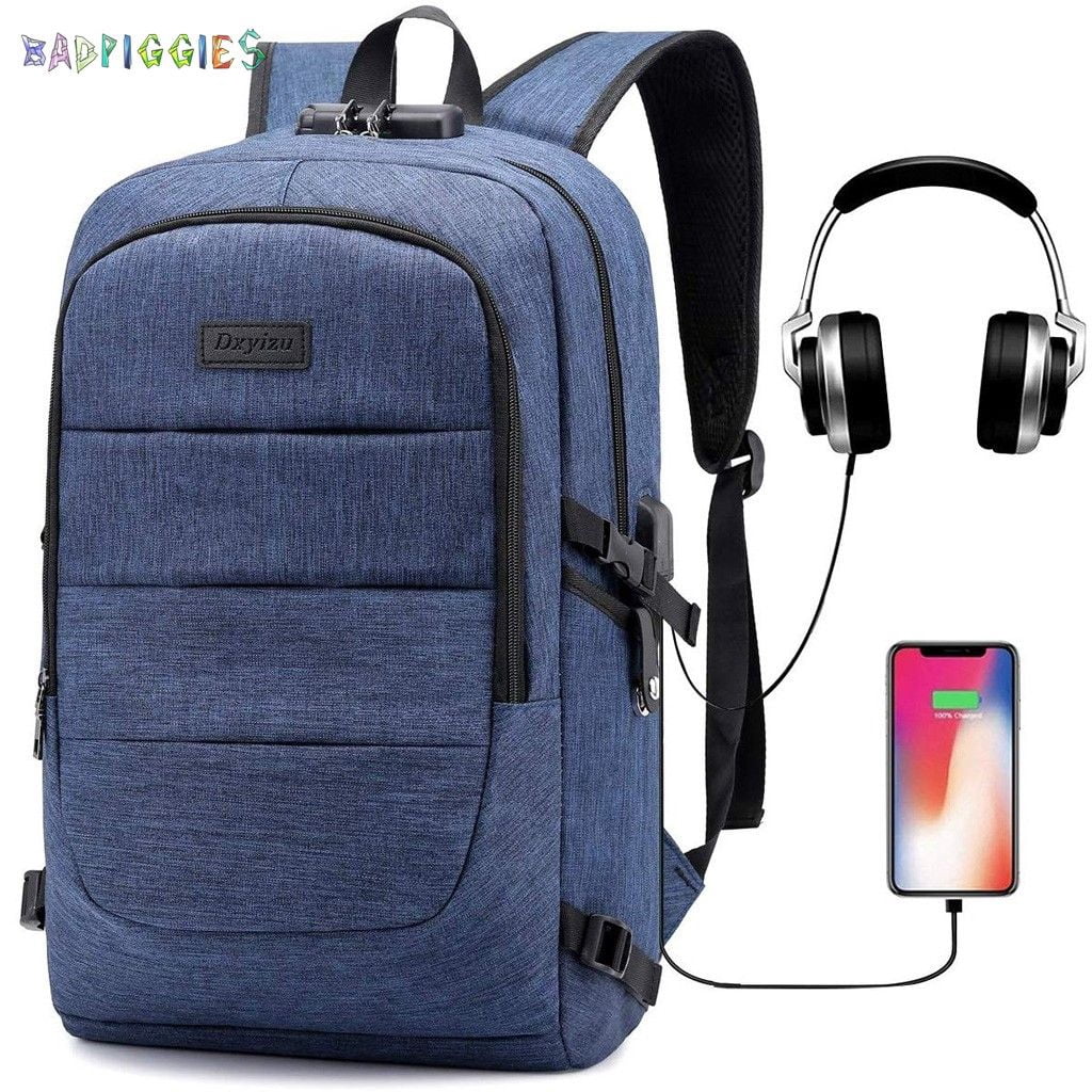 BadPiggies Travel Laptop Backpack Water Resistant Anti-Theft Bag with USB Charging Port and Lock