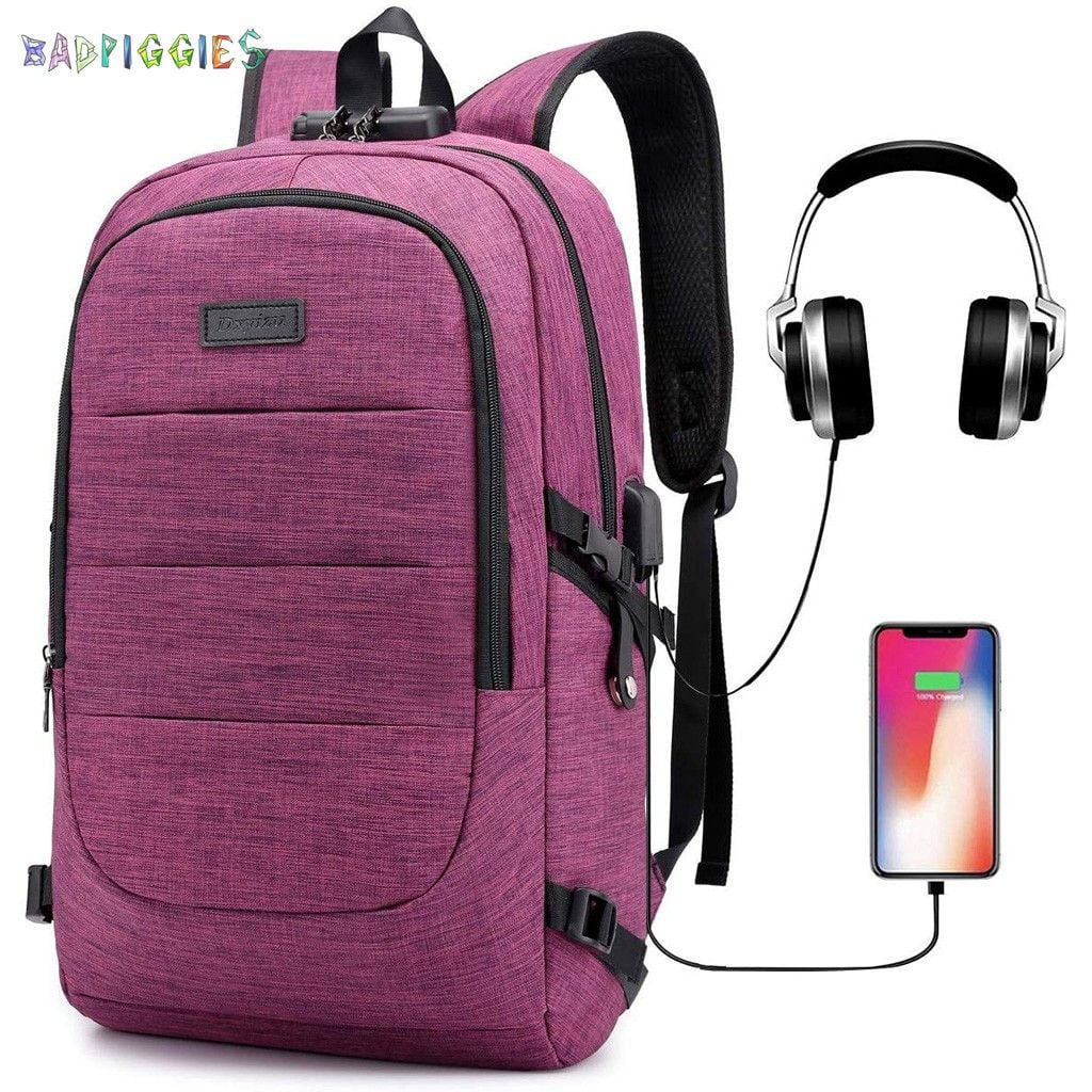 BadPiggies Travel Laptop Backpack Water Resistant Anti-Theft Bag with USB Charging Port and Lock