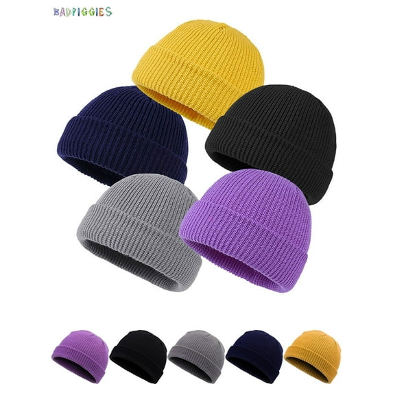 BadPiggies Trawler Beanie Watch Hat Roll up Edge Skullcap Ski Fisherman Beanies Winter Knit Cuffed Cap for Men Women (Black)