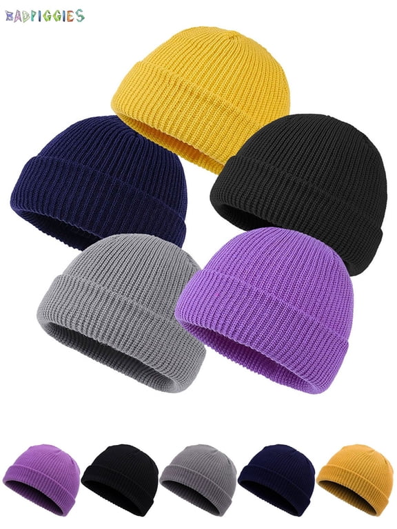 BadPiggies Trawler Beanie Watch Hat Roll up Edge Skullcap Ski Fisherman Beanies Winter Knit Cuffed Cap for Men Women (Navy)