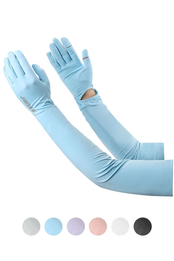 BadPiggies UV Long Sun Protection Gloves for Women Men, Sunblock Driving Gloves Non Slip Full Finger Arm Sleeve UPF 50+ Sun Protective for Outdoor Sports (Blue)
