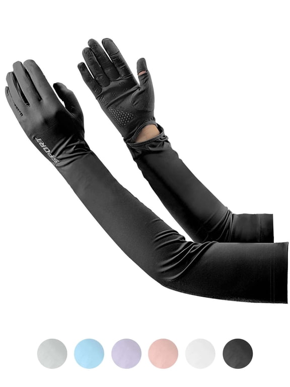 BadPiggies UV Long Sun Protection Gloves for Women Men, Sunblock Driving Gloves Non Slip Full Finger Arm Sleeve UPF 50+ Sun Protective for Outdoor Sports (Black)