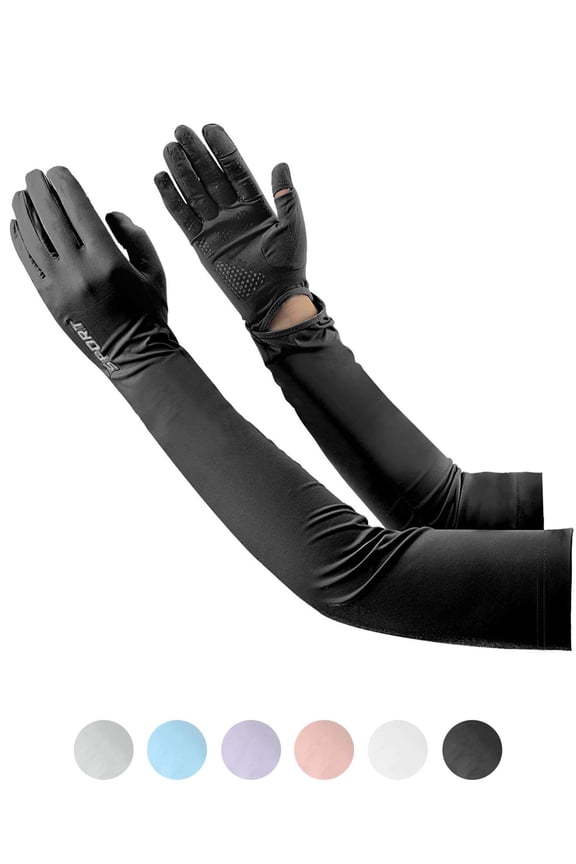 BadPiggies UV Long Sun Protection Gloves for Women Men, Sunblock Driving Gloves Non Slip Full Finger Arm Sleeve UPF 50+ Sun Protective for Outdoor Sports (Black)
