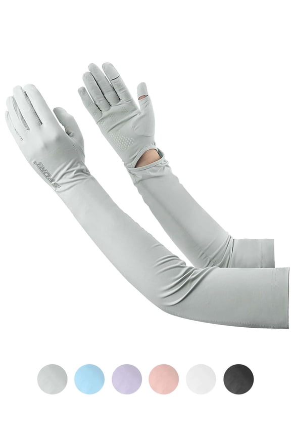 BadPiggies UV Long Sun Protection Gloves for Women Men, Sunblock Driving Gloves Non Slip Full Finger Arm Sleeve UPF 50+ Sun Protective for Outdoor Sports (Gray)