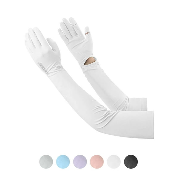 BadPiggies UV Long Sun Protection Gloves for Women Men, Sunblock Driving Gloves Non Slip Full Finger Arm Sleeve UPF 50+ Sun Protective for Outdoor Sports (White)