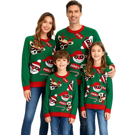 BadPiggies Ugly Christmas Sweater Matching Family Couples Knit Pullover Cute Long Sleeve Crew Neck Xmas Holiday Jumper - Women