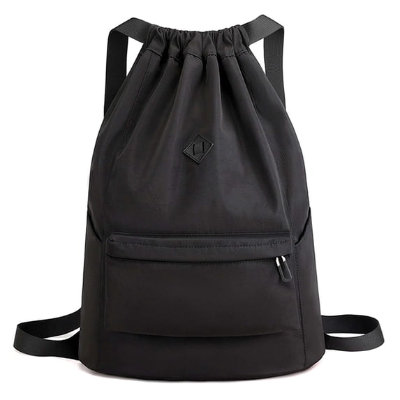 BadPiggies Drawstring Backpack for Men Women, Waterproof Nylon Sports Gym Shoulder Bag Daypack with Side Pockets (Black)