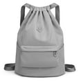thumbnail image 1 of BadPiggies Drawstring Backpack for Men Women, Waterproof Nylon Sports Gym Shoulder Bag Daypack with Side Pockets (Gray), 1 of 9