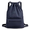 thumbnail image 1 of BadPiggies Drawstring Backpack for Men Women, Waterproof Nylon Sports Gym Shoulder Bag Daypack with Side Pockets (Navy), 1 of 9