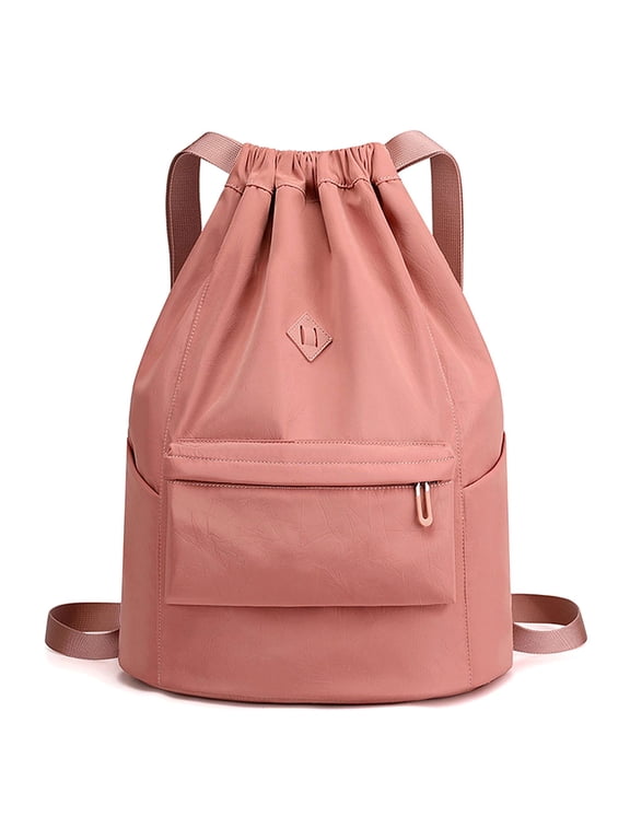 BadPiggies Drawstring Backpack for Men Women, Waterproof Nylon Sports Gym Shoulder Bag Daypack with Side Pockets (Pink)