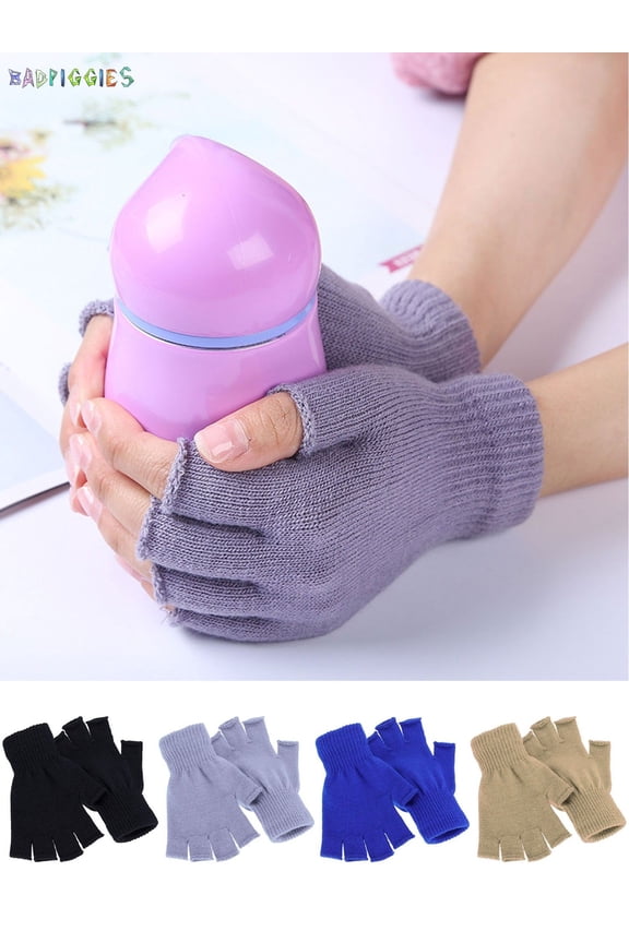 BadPiggies Unisex Half Finger Gloves Winter Warm Stretchy Knit Fingerless Gloves Breathable Outdoor Sun Resistant, Black