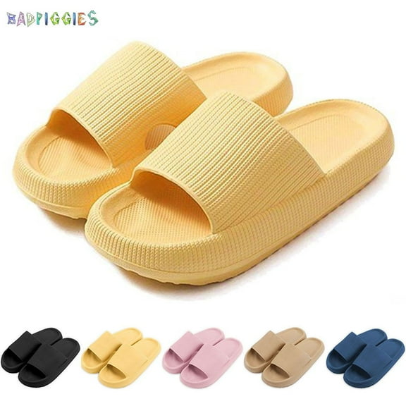 BadPiggies Unisex Soft and Flexible Anti Slip Shower Slippers, Thick Sole Yellow, Small