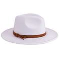 thumbnail image 1 of BadPiggies Vintage Fedora Hat for Men & Women Wide Brim Felt Hats with Belt Buckle (White), 1 of 9