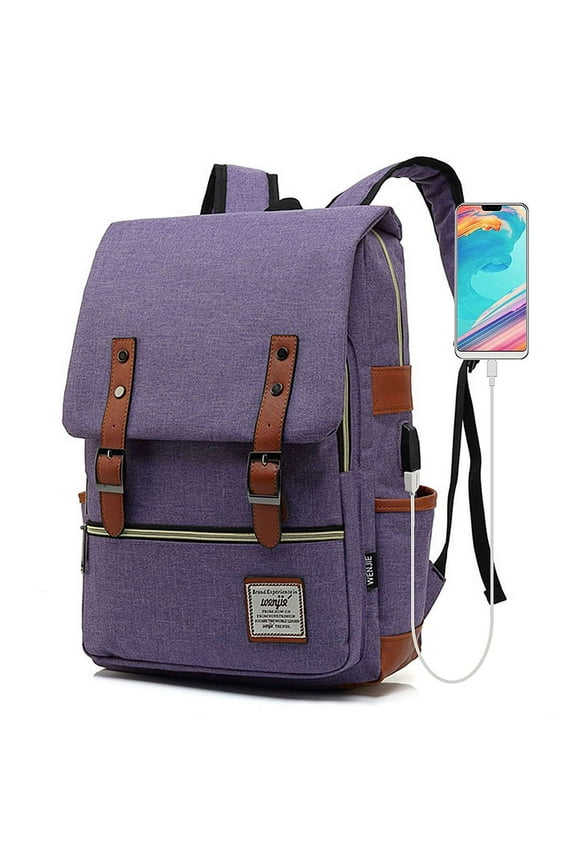 BadPiggies Vintage Travel Backpack for Women Men Satchel Rucksack Bag Laptop Backpack with USB Charging Port