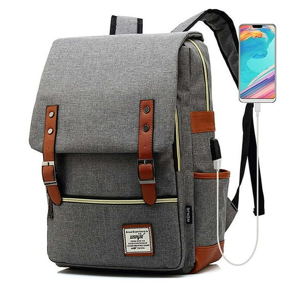 BadPiggies Vintage Travel Backpack for Women Men Satchel Rucksack Bag Laptop Backpack with USB Charging Port