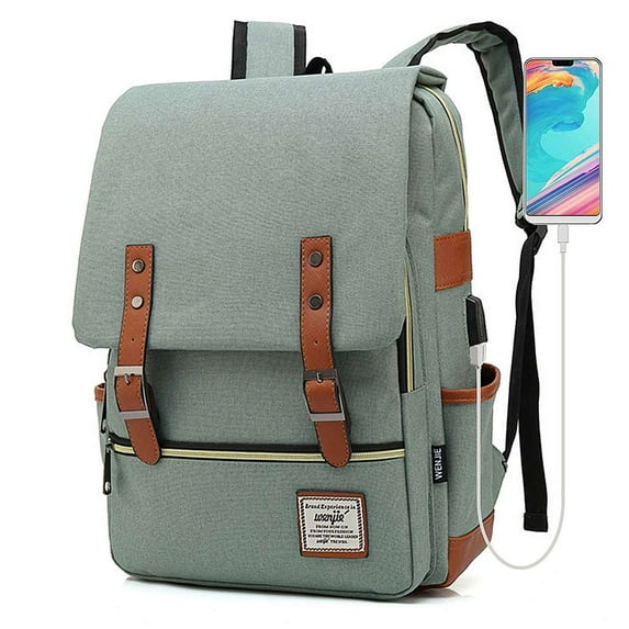 BadPiggies Vintage Travel Backpack for Women Men Satchel Rucksack Bag Laptop Backpack with USB Charging Port