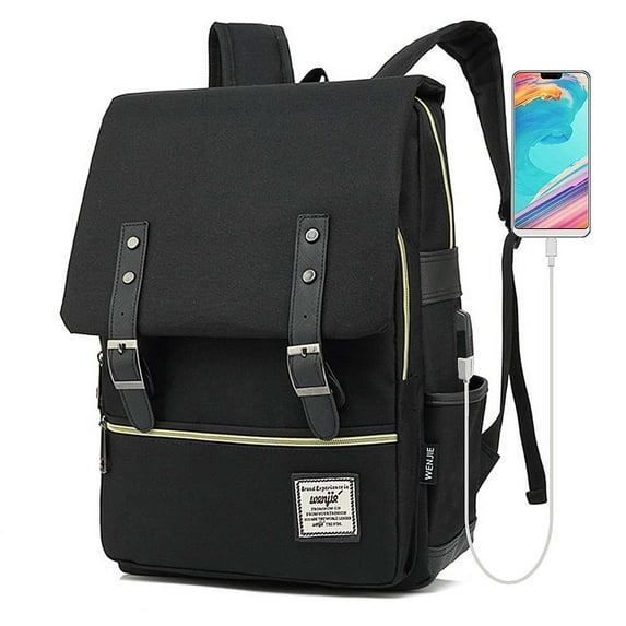 BadPiggies Vintage Travel Backpack for Women Men Satchel Rucksack Bag Laptop Backpack with USB Charging Port