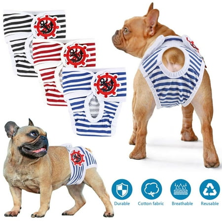 BadPiggies Washable Female Dog Diapers, Reusable Premium Doggie Diapers Striped Pet Cat Wraps Nappies (L, Red)
