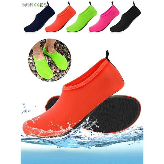 BadPiggies Water Socks Barefoot Quick-Dry Aqua Skin Shoes, Men Women Rubber Soles for Beach Pool Surf Swim Yoga (3XL, Orange)