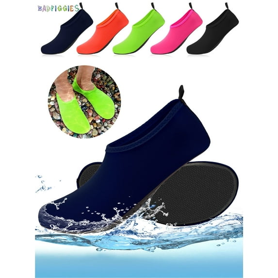 BadPiggies Water Socks Barefoot Quick-Dry Aqua Skin Shoes, Men Women Rubber Soles for Beach Pool Surf Swim Yoga (L, Navy)