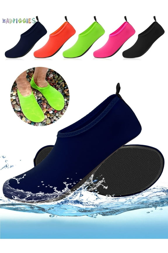BadPiggies Water Socks Barefoot Quick-Dry Aqua Skin Shoes, Men Women Rubber Soles for Beach Pool Surf Swim Yoga (XL, Navy)