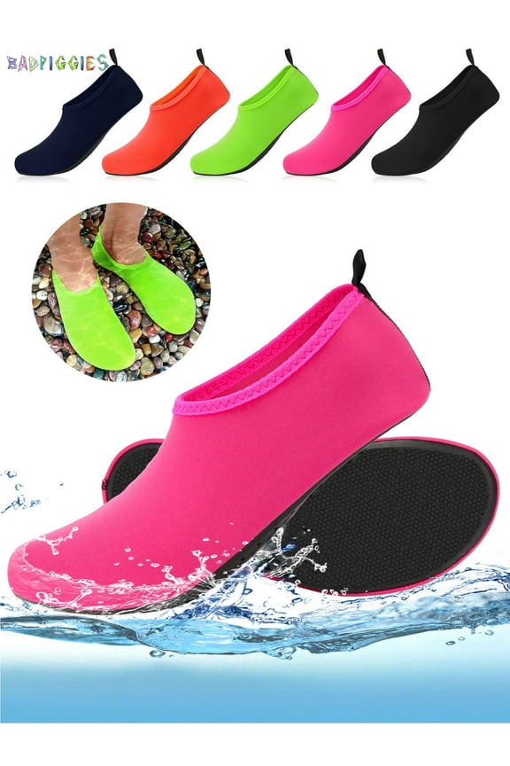 BadPiggies Water Socks Barefoot Quick-Dry Aqua Skin Shoes, Men Women Rubber Soles for Beach Pool Surf Swim Yoga (XL, Pink)