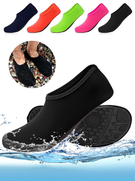 BadPiggies Water Socks Barefoot Quick-Dry Aqua Skin Shoes, Men Women Rubber Soles for Beach Pool Surf Swim Yoga