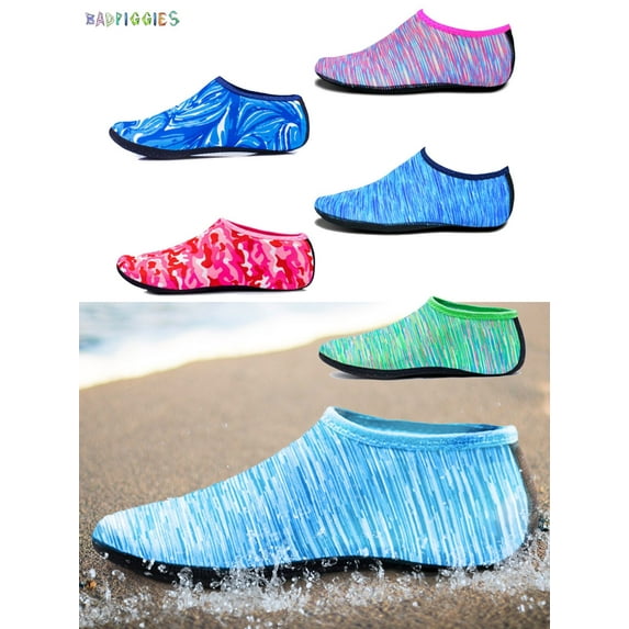 BadPiggies Water Socks Sports Beach Barefoot Quick-Dry Aqua Yoga Shoes Slip-on for Men Women Kids (L, Line Blue)