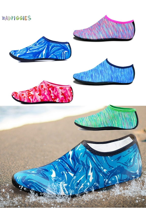 BadPiggies Water Socks Sports Beach Barefoot Quick-Dry Aqua Yoga Shoes Slip-on for Men Women Kids (M, Camouflage Blue)