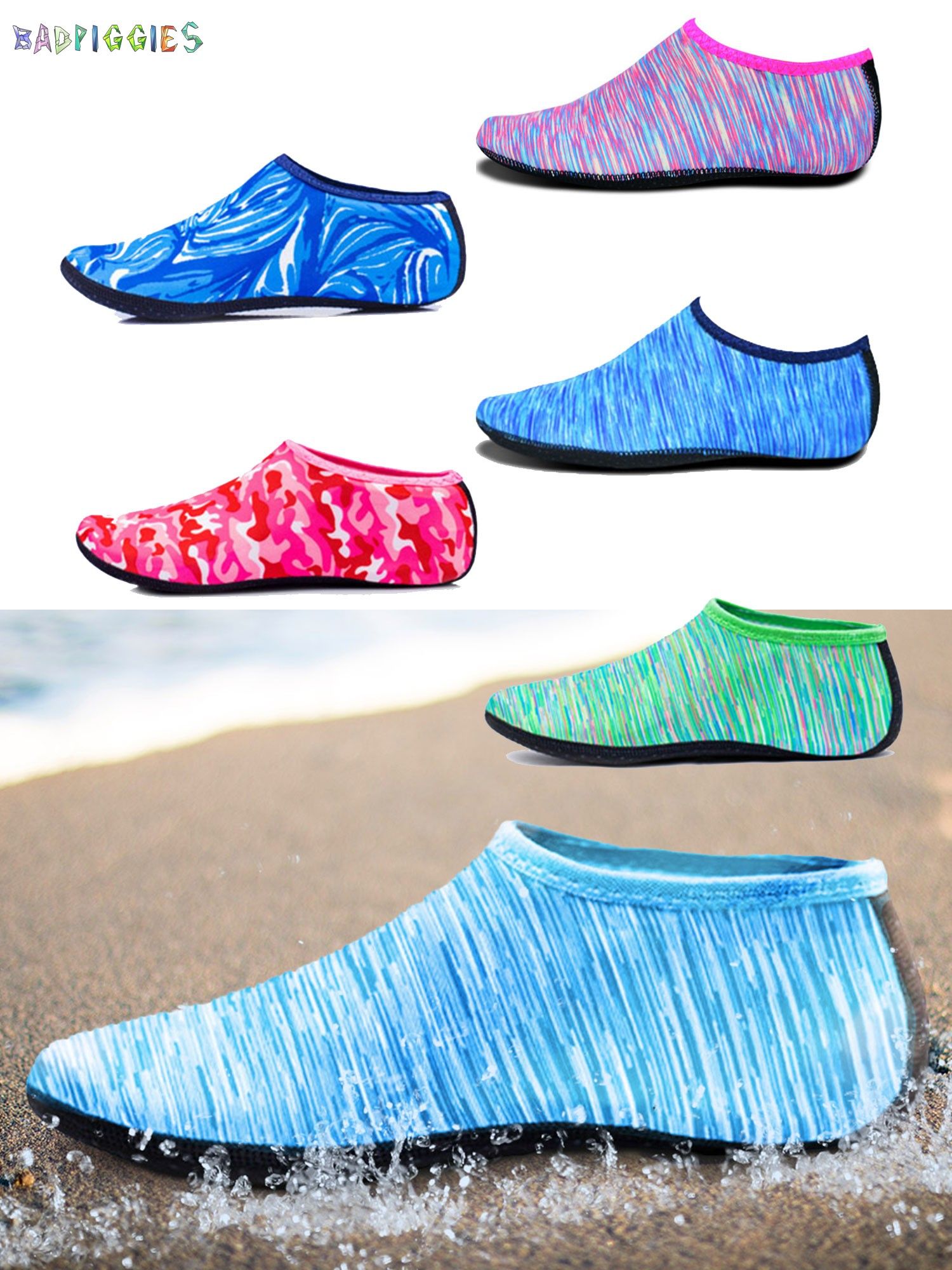 BadPiggies Water Socks Sports Beach Barefoot Quick-Dry Aqua Yoga Shoes Slip-on for Men Women Kids (S, Line Blue) - image 1 of 6