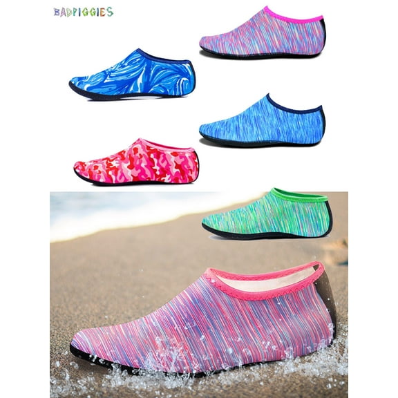 BadPiggies Water Socks Sports Beach Barefoot Quick-Dry Aqua Yoga Shoes Slip-on for Men Women Kids (XL, Line Purple)