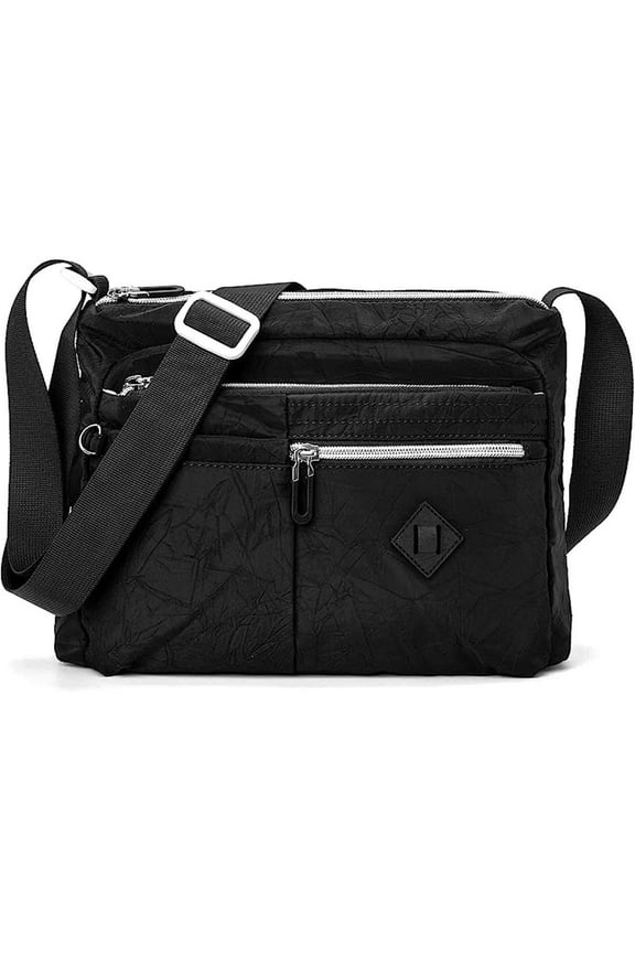 BadPiggies Waterproof Crossbody Bag for Women Nylon Messenger Bag Casual Shoulder Handbag Purse Bookbag (Black)