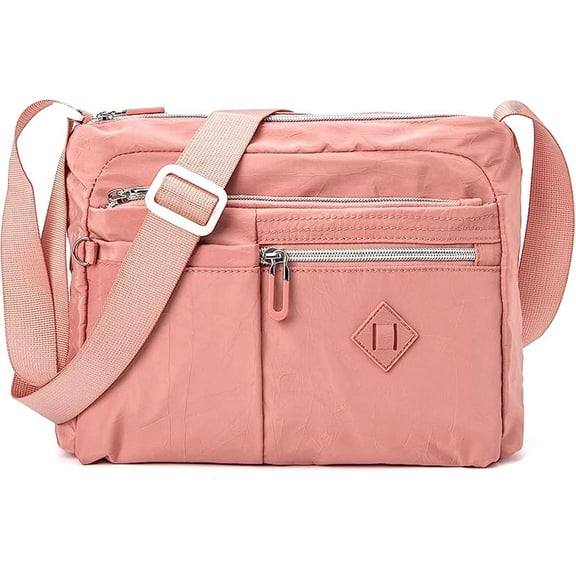 BadPiggies Waterproof Crossbody Bag for Women Nylon Messenger Bag Casual Shoulder Handbag Purse Bookbag (Pink)