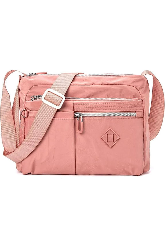 BadPiggies Waterproof Crossbody Bag for Women Nylon Messenger Bag Casual Shoulder Handbag Purse Bookbag (Pink)
