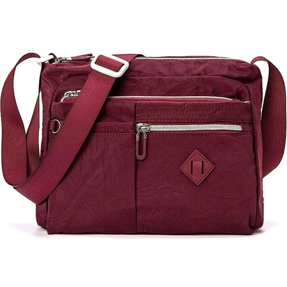 BadPiggies Waterproof Crossbody Bag for Women Nylon Messenger Bag Casual Shoulder Handbag Purse Bookbag (Red)