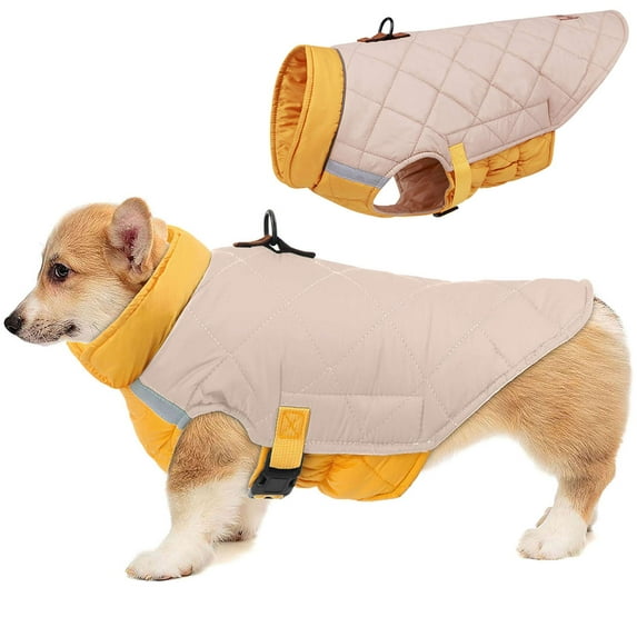 BadPiggies Waterproof Dog Vest Coat Reflective Windproof Winter Warm Pet Jacket for Small Medium Large Dogs (L, Beige)