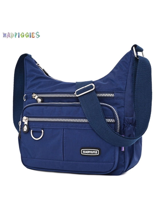 BadPiggies Waterproof Nylon Crossbody Bag Shoulder Purse Lightweight Messenger Bag Multi Zipper Pockets for Women Men (Dark Blue)