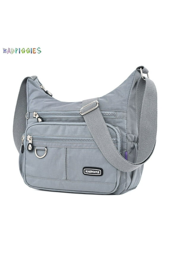 BadPiggies Waterproof Nylon Crossbody Bag Shoulder Purse Lightweight Messenger Bag Multi Zipper Pockets for Women Men (Gray)