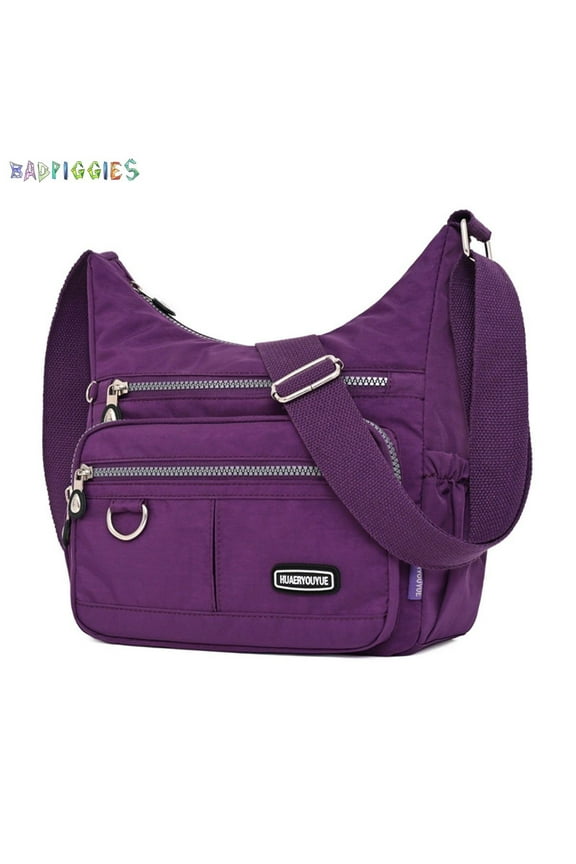 BadPiggies Waterproof Nylon Crossbody Bag Shoulder Purse Lightweight Messenger Bag Multi Zipper Pockets for Women Men (Purple)